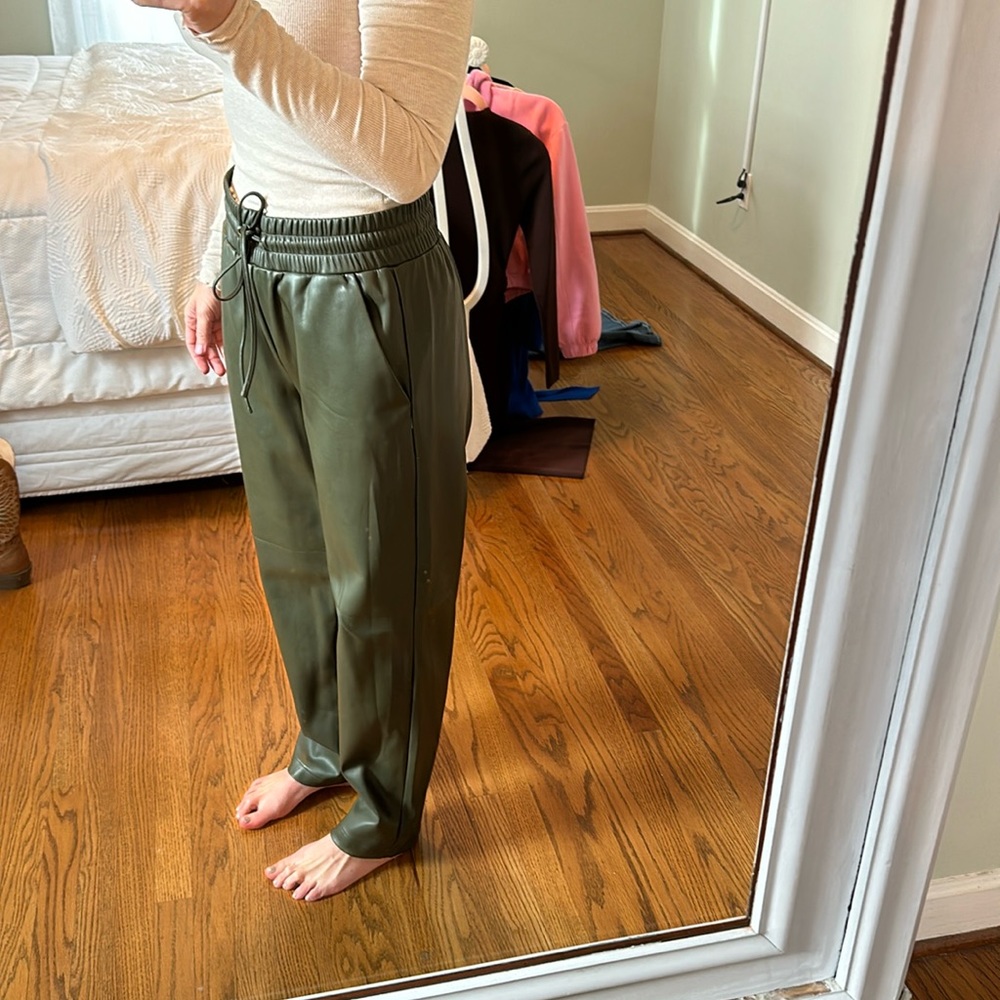 Faux leather olive green pants